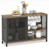 WiberWi Buffet Cabinet Coffee Bar Table Storage Cabinet, Farmhouse Buffet Station Sideboard With Liquor And Glasses Rack, Credenza Cupboard For Kitchen Dining Living Room, Rustic Brown -Amazon Store 51PhP1dZAPL