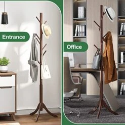 Kiplant Bamboo Wood Coat Rack Stand, Freestanding Coat Tree With 8 Hooks, Hallway Entryway Hat Hanger Organizer Standing For Bedroom, Office, Clothes, Jackets, Bags, Umbrallas -Amazon Store 51PiqjpBMcL