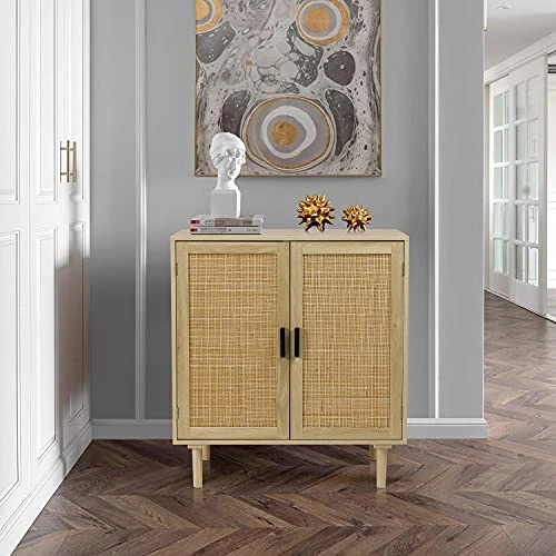 Finnhomy Sideboard Buffet Cabinet, Kitchen Storage Cabinet With Rattan Decorated Doors, Liquor Cabinet, Dining Room, Hallway, Cupboard Console Table, Accent Cabinet, 31.5X 15.8X 34.6 Inches, Natural 4 Finnhomy Sideboard Buffet Cabinet, Kitchen Storage Cabinet With Rattan Decorated Doors, Liquor Cabinet, Dining Room, Hallway, Cupboard Console Table, Accent Cabinet, 31.5X 15.8X 34.6 Inches, Natural - Image 2
