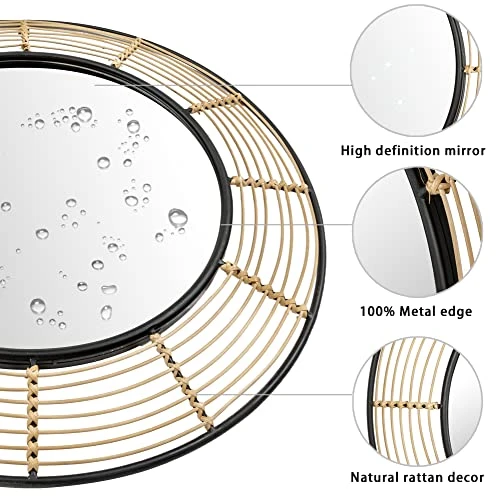 RiteSune 28 Inch Round Rattan Wall Mirror, Black Metal Frame Decorative Mirror, Fit For Bathroom, Vanity, Living Room, Bedroom, Entryway 4 RiteSune 28 Inch Round Rattan Wall Mirror, Black Metal Frame Decorative Mirror, Fit For Bathroom, Vanity, Living Room, Bedroom, Entryway - Image 2