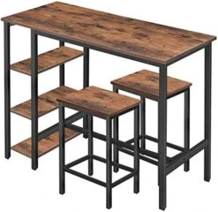 MUPATER High Industrial Bar Dining Table Set With Storage Shelves, Tall Counter Height Bar Table With Two Bar Stools And Foot Pads For Home, Kitchen And Living Room, Rustic Brown -Amazon Store 51PmOVn2lAL. AC