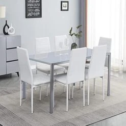 Paonne Glass Dining Table And Chair 7 Pieces Set, Dining Table Set For 6 Kitchen Room Table With 6 Chairs, Rectangular Glass Table With 4 PU Chairs 24 Paonne Glass Dining Table And Chair 7 Pieces Set, Dining Table Set For 6 Kitchen Room Table With 6 Chairs, Rectangular Glass Table With 4 PU Chairs -Amazon Store 51Pp9HpAGTL. AC