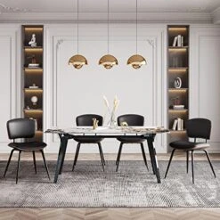 AQG Dining Chairs Set Of 2 Mid Century Modern Dining Chairs Faux Leather Upholstered Chair With Walnut Wood Frame For Kitchen Dining Living Room Chairs (Black, Pack Of 2) -Amazon Store 51PuDOx9pyL