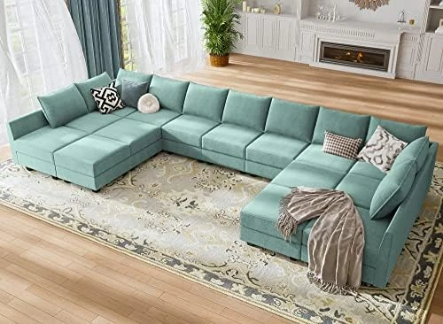 HONBAY Oversized Modular Sofa Couch With Ottoman U Shape Couch With Chaise Sleeper Sofa With Storage Seats, Bluish Grey 9 HONBAY Oversized Modular Sofa Couch With Ottoman U Shape Couch With Chaise Sleeper Sofa With Storage Seats, Bluish Grey - Image 7