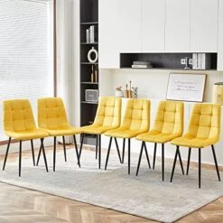 NORDICANCA Velvet Dining Chair Set Of 4, Armless Yellow Reading Chair With Sewing Threads Metal Coated Legs, Modern Side Chair For Home 23 NORDICANCA Velvet Dining Chair Set Of 4, Armless Yellow Reading Chair With Sewing Threads Metal Coated Legs, Modern Side Chair For Home -Amazon Store 51PyLuwy5wL. AC