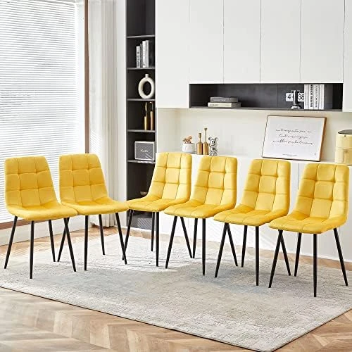 NORDICANCA Velvet Dining Chair Set Of 4, Armless Yellow Reading Chair With Sewing Threads Metal Coated Legs, Modern Side Chair For Home 9 NORDICANCA Velvet Dining Chair Set Of 4, Armless Yellow Reading Chair With Sewing Threads Metal Coated Legs, Modern Side Chair For Home - Image 7