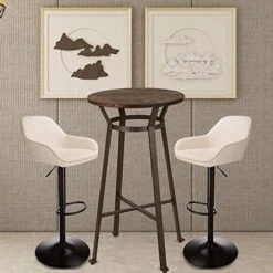 Glitzhome Rustic Steel Bar Table Round Wood Top And Dark Grey Adjustable Swivel Bar Stool With Back Support,Set Of 3 -Amazon Store 51Q3esyVLOL. AC