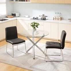 SICOTAS Dinner Table Set For 4 - Round Glass Kitchen Table With 4 Chairs, Modern Dining Table Set With Metal Legs, 5 Piece Dinning Room Table Set For Apartment Kitchen, Dining Room, Black 27 SICOTAS Dinner Table Set For 4 - Round Glass Kitchen Table With 4 Chairs, Modern Dining Table Set With Metal Legs, 5 Piece Dinning Room Table Set For Apartment Kitchen, Dining Room, Black -Amazon Store 51Q85TYTBfL. AC
