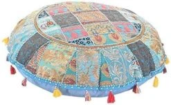 KLAVATE Indian Handmade Vintage Patchwork Cotton Boho Chic Bohemian Hand Embroidered Decorative Ethnic Foot Stool Round Floor Pillows & Cushion Cover Seating Pouf Ottoman (Purple, 18 Inch) -Amazon Store 51Q9aQexm9L. AC