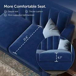 HONBAY Velvet Convertible Sectional Sofa, L Shaped Couch With Reversible Chaise For Small Apartment, Blue -Amazon Store 51QBbpb1XCL
