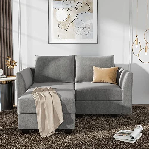 HONBAY Reversible Sectional Sofa With Chaise Modern Fabric Modular Sofa Couch With Ottoman L Shaped Couch With Storage Seat For Small Space, Grey 5 HONBAY Reversible Sectional Sofa With Chaise Modern Fabric Modular Sofa Couch With Ottoman L Shaped Couch With Storage Seat For Small Space, Grey - Image 3