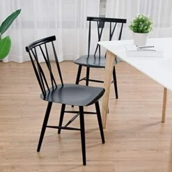 COSTWAY Dining Chair Set Of 2, Farmhouse Windsor Chairs Dining Room Chairs With Spindle Back And Sturdy Metal Construction, Wood Kitchen Side Chairs For Living Room Restaurant, Black (Height 17'') 8 COSTWAY Dining Chair Set Of 2, Farmhouse Windsor Chairs Dining Room Chairs With Spindle Back And Sturdy Metal Construction, Wood Kitchen Side Chairs For Living Room Restaurant, Black (Height 17'') -Amazon Store 51QNPKlqgTL