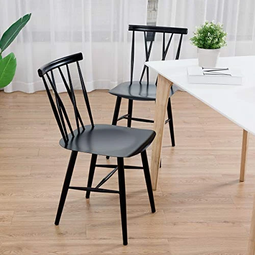 COSTWAY Dining Chair Set Of 2, Farmhouse Windsor Chairs Dining Room Chairs With Spindle Back And Sturdy Metal Construction, Wood Kitchen Side Chairs For Living Room Restaurant, Black (Height 17'') 4 COSTWAY Dining Chair Set Of 2, Farmhouse Windsor Chairs Dining Room Chairs With Spindle Back And Sturdy Metal Construction, Wood Kitchen Side Chairs For Living Room Restaurant, Black (Height 17'') - Image 2