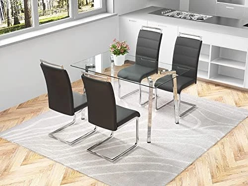 LFVFFA Glass Dining Table Set Of 4, Dining Table And Chairs Set, Modern Dining Room Furniture Set,for Dining Room,Kitchen (White Striped Chair Set, 47-inch Tempered Glass Table Top) 10 LFVFFA Glass Dining Table Set Of 4, Dining Table And Chairs Set, Modern Dining Room Furniture Set,for Dining Room,Kitchen (White Striped Chair Set, 47-inch Tempered Glass Table Top) - Image 8
