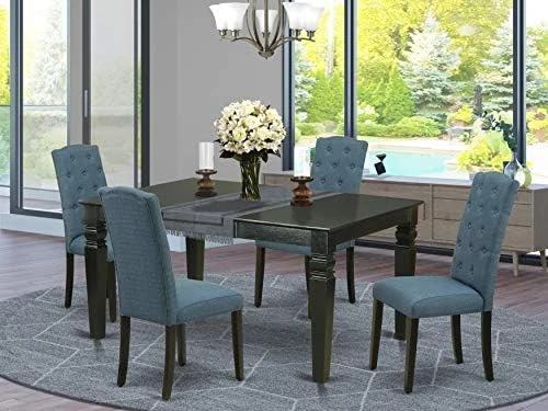 East West Furniture WECE5-WHI-15 5Pc Dining Set Includes A Rectangle Dinette Table With Butterfly Leaf And Four Parson Chairs With Baby Blue Fabric, Finish, Linen White 8 East West Furniture WECE5-WHI-15 5Pc Dining Set Includes A Rectangle Dinette Table With Butterfly Leaf And Four Parson Chairs With Baby Blue Fabric, Finish, Linen White - Image 6