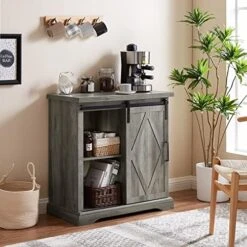 Okvnbjk Buffet Cabinet With Storage, Farmhouse Coffee Bar Cabinet, 32in Sideboard Accent Cabinet With Sliding Barn Door, Buffets & Sideboards For Kitchen Living Room (White) -Amazon Store 51QXoVPLsgL. AC