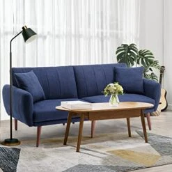 BNEHS Futon Sofa Bed,Convertible Couch Modern Linen Fabric,Adjustable Sleeper Sofa Loveseat Futon Set With Removable Armrest,Wooden Frame&Leg For Compact Living Space,Apartment, Dorm(Blue) -Amazon Store 51QYOEtP8UL