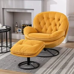 LoLado Velvet Chaise Lounge Indoor Cozy Oversized Swivel Reading Chair With Footrest, Yellow -Amazon Store 51QYliyI9LS