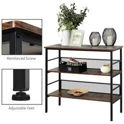 HOMCOM 3-Tier Console Table Industrial Style Storage Metal Wooden Shelf With A Robust Multi-Functional Design & Adjustable Feet, Black -Amazon Store 51QZxBTFKcL