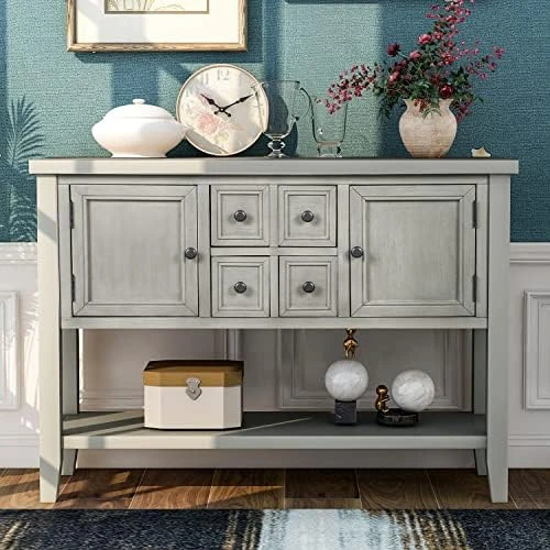 LZ LEISURE ZONE Console Table With Bottom Shelf, Buffet Sideboard Farmhouse Wood Storage Cabinet For Living Room (Antique Navy, 42“L) 11 LZ LEISURE ZONE Console Table With Bottom Shelf, Buffet Sideboard Farmhouse Wood Storage Cabinet For Living Room (Antique Navy, 42“L) - Image 9