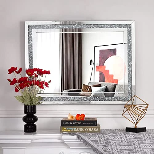 Blingworld Decorative Wall Mirror 32"x24" Crystal Mirrors For Wall Decor Living Room Silver Luxury Modern Mirrored Home Decoration, Big Large Long Mirror Silver 4 Blingworld Decorative Wall Mirror 32"x24" Crystal Mirrors For Wall Decor Living Room Silver Luxury Modern Mirrored Home Decoration, Big Large Long Mirror Silver - Image 2
