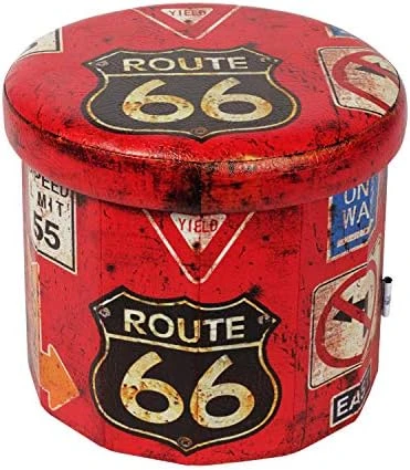 B FSOBEIIALEO Folding Storage Ottoman Round, Faux Leather Foot Rest Seat, Storage Organizer Toy Chest 15" (Route 66 Barrel) 8 B FSOBEIIALEO Folding Storage Ottoman Round, Faux Leather Foot Rest Seat, Storage Organizer Toy Chest 15" (Route 66 Barrel) - Image 6