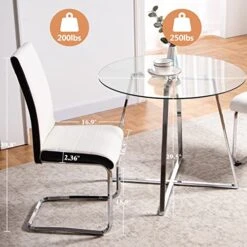 5 Pieces Dining Table And Chairs Set - Modern Round Dining Room Table With 4 Leather Chairs - Tempered Glass Table Top And Chrome Legs Kitchen Table Set For Small Space - White 20 5 Pieces Dining Table And Chairs Set - Modern Round Dining Room Table With 4 Leather Chairs - Tempered Glass Table Top And Chrome Legs Kitchen Table Set For Small Space - White -Amazon Store 51QpPsgfysL