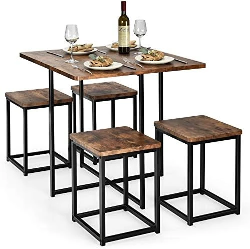 Giantex 5 Piece Dining Table Set, Industrial Kitchen Table Set W/ 4 Stools, Square Space-Saving Bar Table Set For Small Spaces, Apartment, Counter Height Table Sets W/Metal Frame (Natural & Black) 9 Giantex 5 Piece Dining Table Set, Industrial Kitchen Table Set W/ 4 Stools, Square Space-Saving Bar Table Set For Small Spaces, Apartment, Counter Height Table Sets W/Metal Frame (Natural & Black) - Image 7