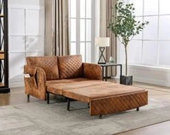 PU Leather Pull Out Futon Sofa Bed, Convertible Small Loveseat Sleeper With Storage Drawer, 3 In 1 Futon Couch With Removable Pocket And 2 Pillows, Modern Love Seat For Living Room, Guest Room, Black -Amazon Store 51QtMeH7hAL. AC