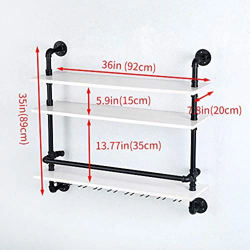HAOVON Industrial Pipe Shelf Wine Rack Wall Mounted With 9 Stem Glass Holder,3-Tiers Rustic Floating Bar Shelves Wine Shelf,36in Real Wood Shelves Wall Shelf Unit,Pipe Shelving Glass Rack 4 HAOVON Industrial Pipe Shelf Wine Rack Wall Mounted With 9 Stem Glass Holder,3-Tiers Rustic Floating Bar Shelves Wine Shelf,36in Real Wood Shelves Wall Shelf Unit,Pipe Shelving Glass Rack - Image 2