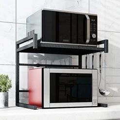 Microwave Oven Rack Expandable Microwave Oven Rack Adjustable Length Microwave Steel Shelf Rack 2-Tier With 3 Hooks 88 Lbs Load Bearing Kitchen Storage Rack -Amazon Store 51R2gvPVK9S