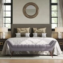 BELLEZE 63 Inch Mid Century Modern Ottoman, Contemporary Upholstered Linen Fabric Bench With Wood Legs, Accent Furniture For Living Room, Bedroom, Entryway - Moreno (Grey) -Amazon Store 51R4oBedt2L