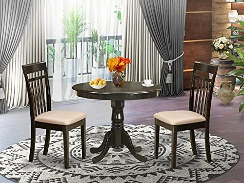 East West Furniture Wooden Dining Table Set- 4 Great Dining Room Chairs - A Lovely Round Dining Table- Faux Leather Seat And Cappuccino Finish Round Wooden Table 9 East West Furniture Wooden Dining Table Set- 4 Great Dining Room Chairs - A Lovely Round Dining Table- Faux Leather Seat And Cappuccino Finish Round Wooden Table - Image 7