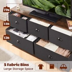 PRAISUN Larger 47.2''W Bedroom Dresser With 5 Drawers, TV Stand With Storage, For 55 Inch TV, Wide Chest Dresser, Fabric Dresser, For Closet, Nursery, Living Room, Hallway - Black -Amazon Store 51RCIrkjCKL