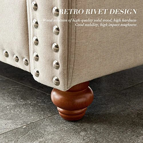 Harper & Bright Designs 3-Piece Living Room Storage Sofa Set With 3-Seat Couch, Loveseat And Single Armchair, Silver Nailhead Trim/Hidden Storage Space Under Seat/Classical Wooden Legs/Beige Fabric 6 Harper & Bright Designs 3-Piece Living Room Storage Sofa Set With 3-Seat Couch, Loveseat And Single Armchair, Silver Nailhead Trim/Hidden Storage Space Under Seat/Classical Wooden Legs/Beige Fabric - Image 4