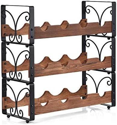 X-cosrack Rustic 3 Tier Stackable Wine Rack Freestanding 12 Bottles Organizer Holder Stand Countertop Liquor Storage Shelf Solid Wood & Iron 17" L X 7.2" W X 16.5" H-Patent Design 9 X-cosrack Rustic 3 Tier Stackable Wine Rack Freestanding 12 Bottles Organizer Holder Stand Countertop Liquor Storage Shelf Solid Wood & Iron 17" L X 7.2" W X 16.5" H-Patent Design - Image 7