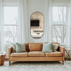 TEHOME Black Oval Bathroom Mirror 20x40'' Pill Shaped Oblong Vanity Mirror Metal Framed Capsule Mirror For Wall In Stainless Steel Rounded Rectangular Mirrors For Wall Mounted -Amazon Store 51RFhirWUTL