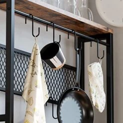 IRONCK Baker's Rack, 5 Tier Kitchen Island With Hooks Microwave Stand With Mesh Panel Storage, Utility Storage Shelf For Kitchen, Vintage Browm And P2 Wood -Amazon Store 51RGjbT0gOL