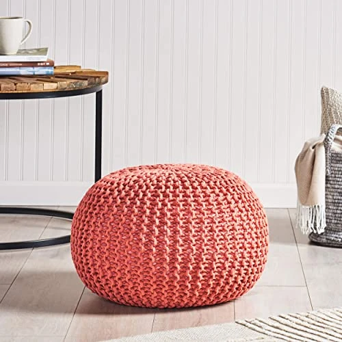 Christopher Knight Home Nahunta Pouf, Coral 4 Christopher Knight Home Nahunta Pouf, Coral - Image 2
