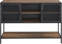 Walker Edison Malcomb Urban Industrial 4 Door Metal Mesh TV Console For TVs Up To 65 Inches, 60 Inch, Dark Walnut -Amazon Store 51RL5QSwzGL. AC