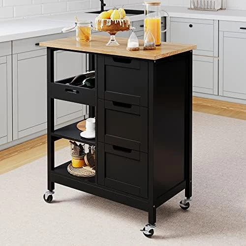 YITAHOME Kitchen Island Cart With Storage, Kitchen Cart For Home, Rolling Serving Utility Trolley Cart On Wheel With 3 Drawers And 3 Storage Shelves, Kitchen Serving Cart For Dining Room, Bar, White 8 YITAHOME Kitchen Island Cart With Storage, Kitchen Cart For Home, Rolling Serving Utility Trolley Cart On Wheel With 3 Drawers And 3 Storage Shelves, Kitchen Serving Cart For Dining Room, Bar, White - Image 6