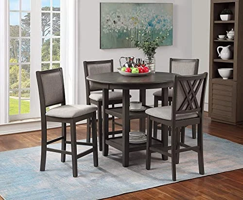 New Classic Furniture Amy 5-Piece Counter Dining Table Set, Gray 3 New Classic Furniture Amy 5-Piece Counter Dining Table Set, Gray