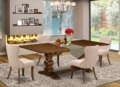 East West Furniture LASI9-88-04 Dinette Set - 8 Excellent Kitchen Chairs With Tan Fabric Linen Seat And A Gorgeous Rectangular Wooden Dining Table (Antique Walnut Finish) 11 East West Furniture LASI9-88-04 Dinette Set - 8 Excellent Kitchen Chairs With Tan Fabric Linen Seat And A Gorgeous Rectangular Wooden Dining Table (Antique Walnut Finish) -Amazon Store 51RSOpRDRxL. AC