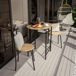 CAMORSA 3 Pieces Dining Set For 2 Small Kitchen, Breakfast Table Set Wood Round Table & Chair With Metal Frame And Wine Rack, Space Saving, For Apartment Dining Room, Natural 10 CAMORSA 3 Pieces Dining Set For 2 Small Kitchen, Breakfast Table Set Wood Round Table & Chair With Metal Frame And Wine Rack, Space Saving, For Apartment Dining Room, Natural -Amazon Store 51RTHr9t94L