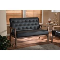 Baxton Studio BBT8013-Brown Loveseat Love Seats, Brown