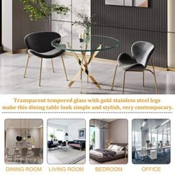 Pvillez 39" Round Glass Dining Table, Modern Circle Dining Room Table With Clear Tempered Glass Top & Gold Chrome Legs For 2 Or 4 Person Contemporary Home Office Kitchen Dining Room Table Furniture -Amazon Store 51RTmiXvxLL