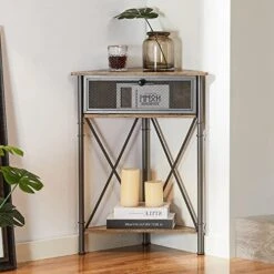 VECELO Cabinet/Table, 3-Tier Display Shelves With Protection Door, Metal Frame Storage Shelf Organizer For Small Space, Living Room, Kitchen, Bathroom, Set Of 2, Gold+Black -Amazon Store 51RUgPaHpLL. AC