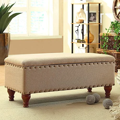 Homepop Home Decor | Upholstered Bench With Nailhead Trim | Large Ottoman With Storage For Living Room & Bedroom | Decorative Home Furniture, Tan Linen 3 Homepop Home Decor | Upholstered Bench With Nailhead Trim | Large Ottoman With Storage For Living Room & Bedroom | Decorative Home Furniture, Tan Linen