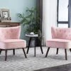 Altrobene Mid Century Modern Wingback Velvet Accent Chair Set Of 2 Wide Comfy Armless Corner Chair Tufted Slipper Chair For Living Room/Bedroom, Pink -Amazon Store 51RXFiV9bvS