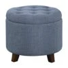 Lexicon Avon Round Tufted Fabric Storage Accent Ottoman, 20" W, Blue